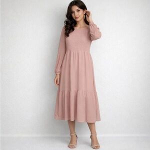 NWT Smocked Bodice Pink Prairie Midi Dress - Size M